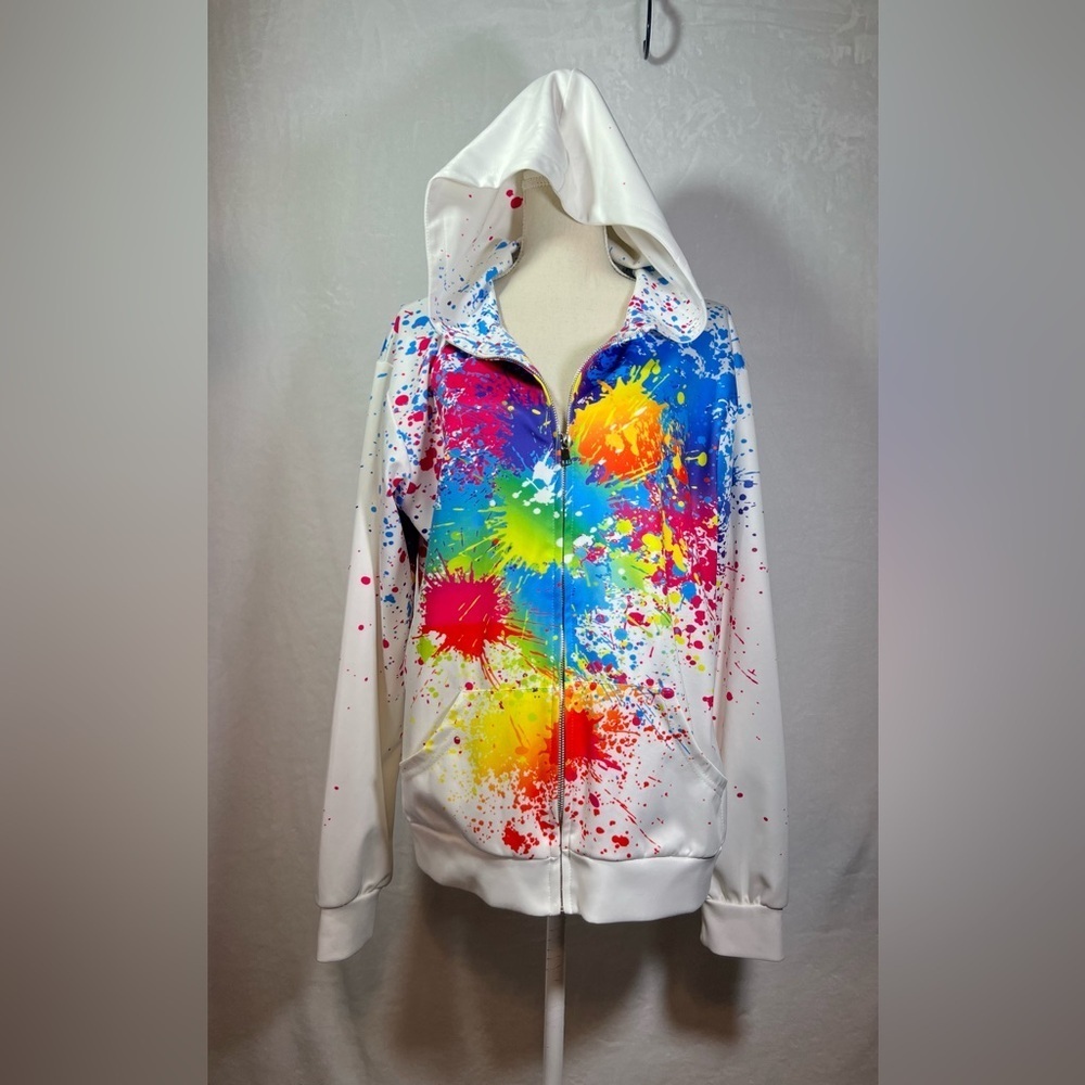 Colorful Paint Splatter Hoodie Size XL Front Zipper - Picture 7 of 7